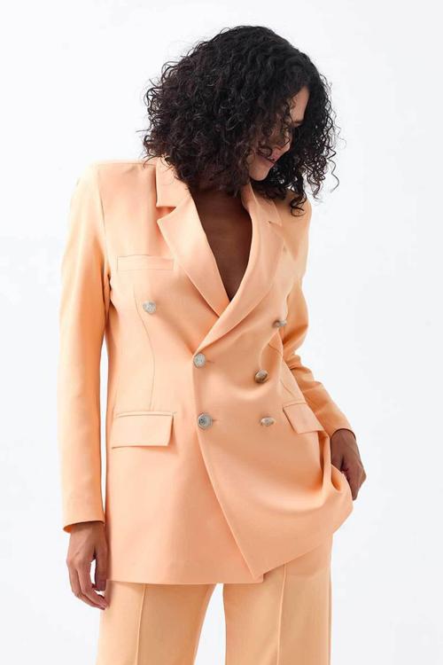 İçi Astarlı Hürrem Kumaş Oversize Blazer Ceket | Ckt34236 Somon