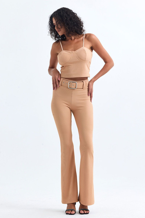 Kemer Detaylı Ottoman Pantolon | Pnt34753 Camel