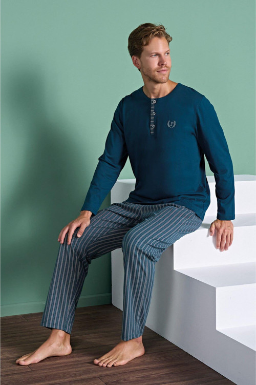 1934 Erkek Uzun Kollu Çizgili Pijama Takım