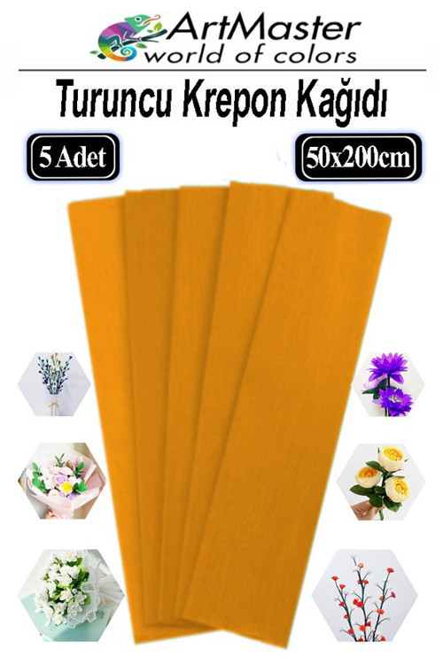 Krapon Kağıdı Turuncu Renk 5 Adet 50x200 cm Grapon Kağıdı 5'li Okul Proje Sınıf Anaokulu Kreş Süsleme