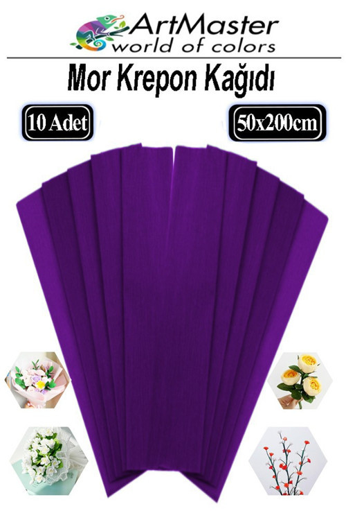 Krapon Kağıdı Mor Renk 10 Adet 50x200 cm Grapon Kağıdı 10'lu Okul Proje Sınıf Anaokulu Kreş Süsleme