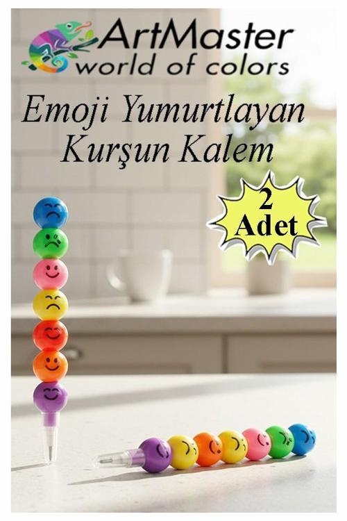 Emoji Kurşun Kalem Yumurtlayan 2 Adet Eğlenceli Gülen Yüzlü Kurşun Kalem Hediyelik Kurşun Kalem