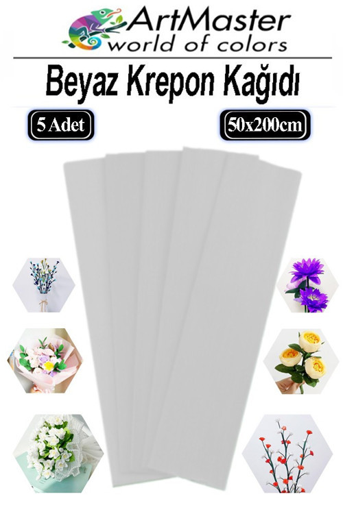 Krapon Kağıdı Beyaz Renk 5 Adet 50x200 cm Grapon Kağıdı 5'li Okul Proje Sınıf Anaokulu Kreş