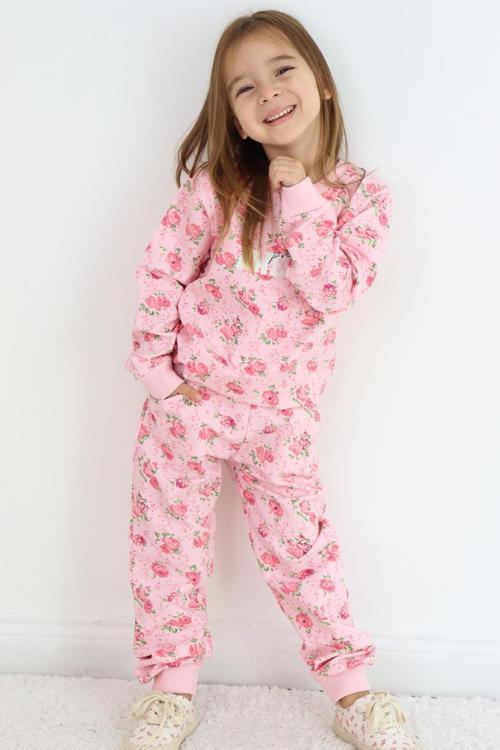 Kız Çocuk Eşofman Takım Çiçek Desenli 1.5-5 Yaş, Pembe