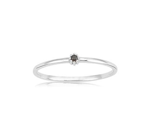 Gümüş Yüzük - 0.05 CT Smoky Taşlı Minimal İnce Tel 925 Ayar Gümüş Yüzük - Minimal Tektaş Gümüş Yüzük