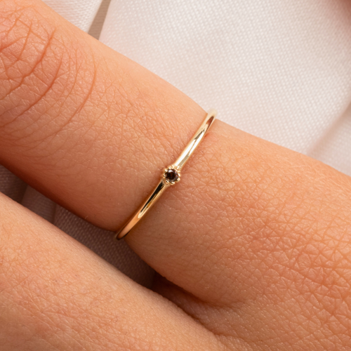 Gümüş Yüzük - 0.05 CT Smoky Taşlı Minimal İnce Tel 925 Ayar Gümüş Yüzük - Minimal Tektaş Gümüş Yüzük