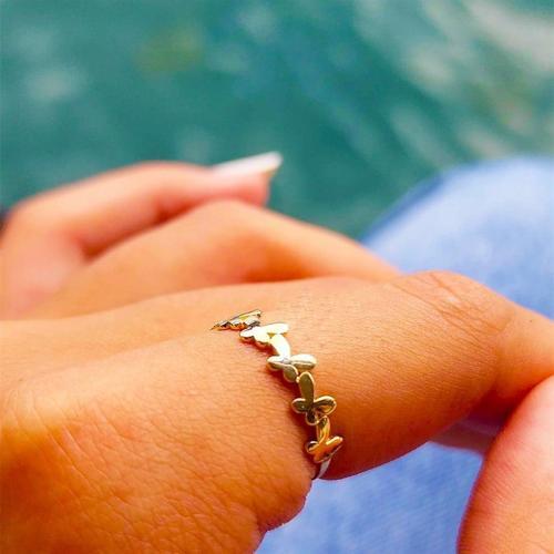 Gümüş Yüzük - Kadın Sıralı Kelebek Uğur Yüzüğü - 925 Ayar Hediye Gümüş Yüzük - Kelebek Şans Yüzüğü