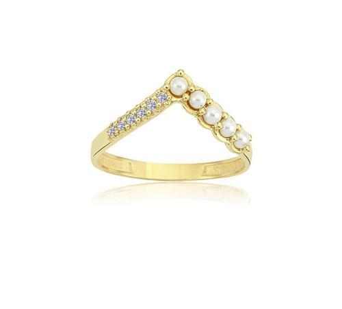 V Minimal İncili Tasarım 925 Ayar Eklem Yüzüğü-İncili 925 Ayar Gümüş Yüzük-Hediye Gümüş Yüzük