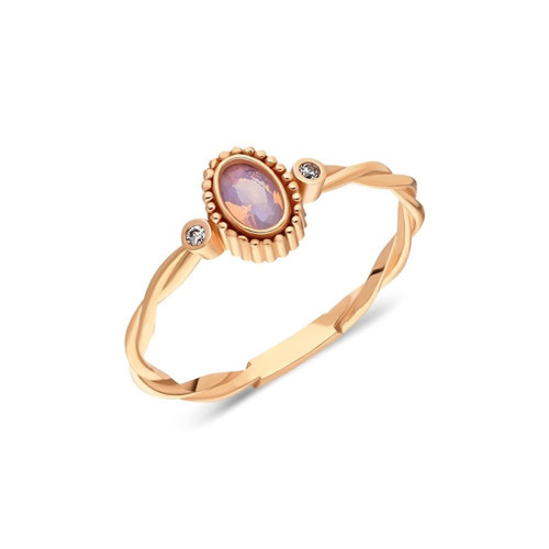 14 Ayar 0.30 Ct Burgu Altın Yüzük Altın Tria Burgu Pembe Quartz Taşlı Roz Yüzük