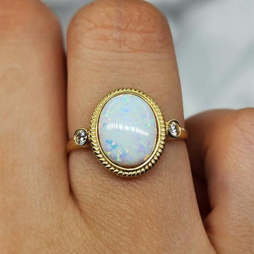 14 Ayar Opal Altın Yüzük Altın Vintage Opal Taşlı Tria Yüzük Anneler Gününe Yüzük