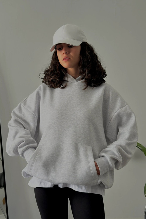 Kadın Kapşonlu Kalın Kanguru Cepli Sweatshirt