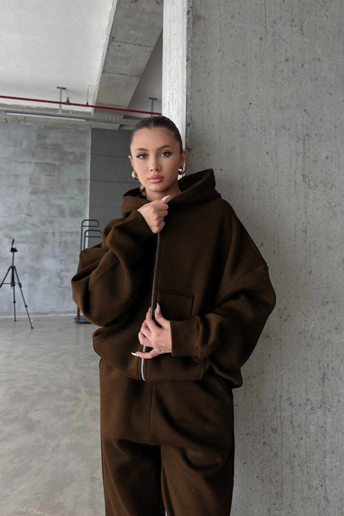 Kadın 3 İplik Oversize Fermuarlı Sweatshirt Hırka