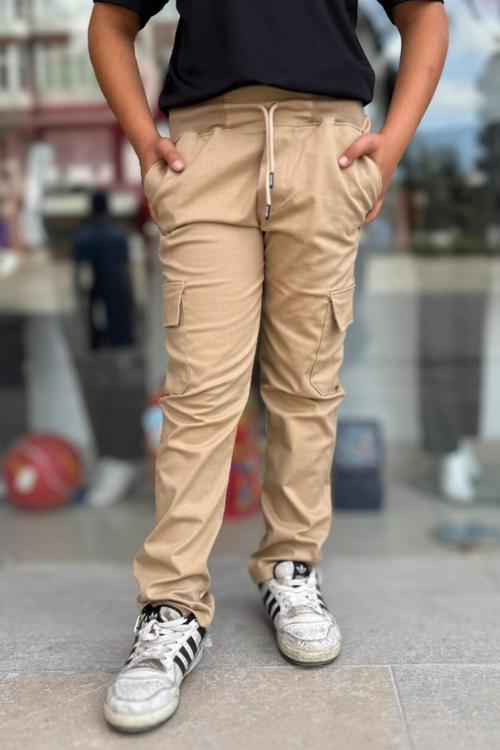 Çocuk Trend Beli Bağlamalı Kargo Cepli Ayarlanabilir Ortaokul Okul Pantolon