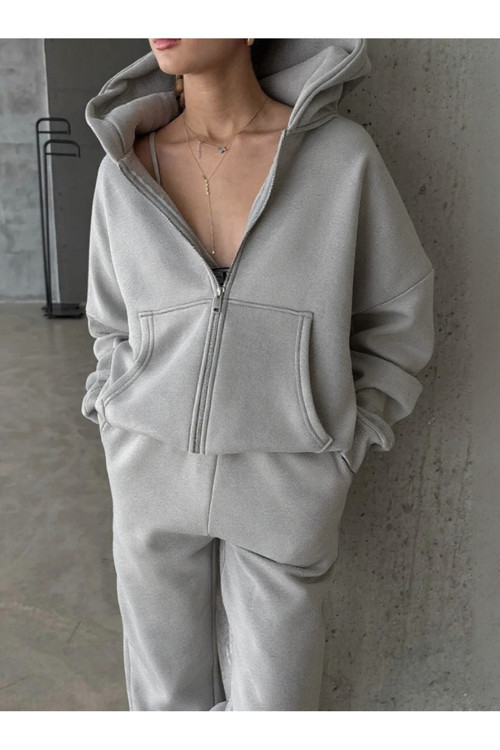 Kadın 3 İplik Oversize Fermuarlı Sweatshirt Hırka