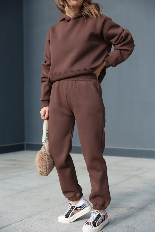 Kadın Premium Yumuşak Kapüşonlu Sweatshirt Eşofman Takımı