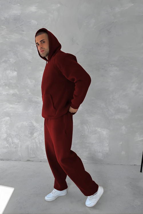 Erkek 3 İplik Oversize Kapüşonlu Sweatshirt Eşofman Takımı