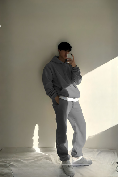 Erkek 3 İplik Kapüşonlu Sweatshirt Eşofman Takımı