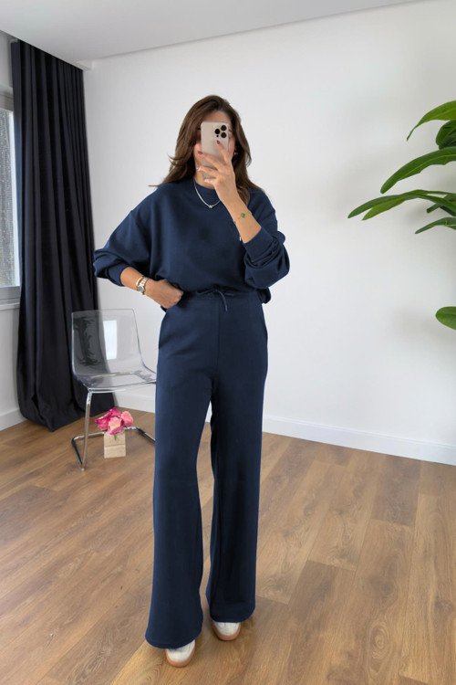 Kadın Modal Yumuşak Bisiklet Yaka Uzun Kollu Eşofman Takımı