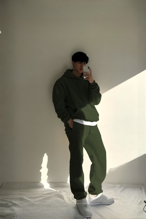Erkek 3 İplik Kapüşonlu Sweatshirt Eşofman Takımı
