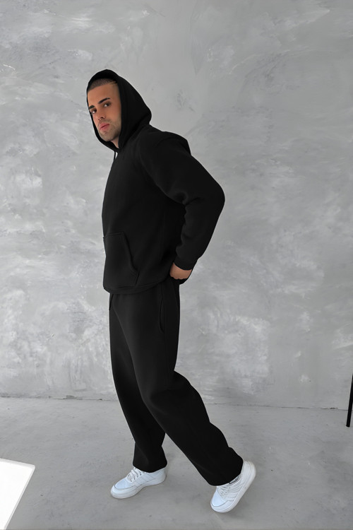 Erkek 3 İplik Oversize Kapüşonlu Sweatshirt Eşofman Takımı