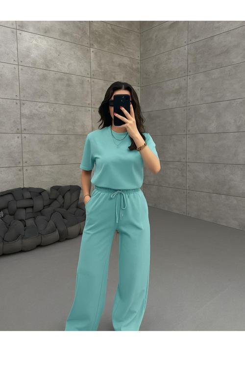 Kadın Kısa Kollu Penye Likralı Full Esnek Süper Yüksek Bel Takım