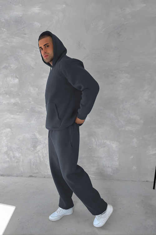 Erkek 3 İplik Oversize Kapüşonlu Sweatshirt Eşofman Takımı