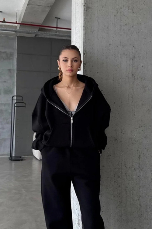Kadın 3 İplik Oversize Fermuarlı Sweatshirt Hırka