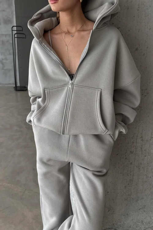 Kadın 3 İplik Oversize Fermuarlı Sweatshirt Hırka