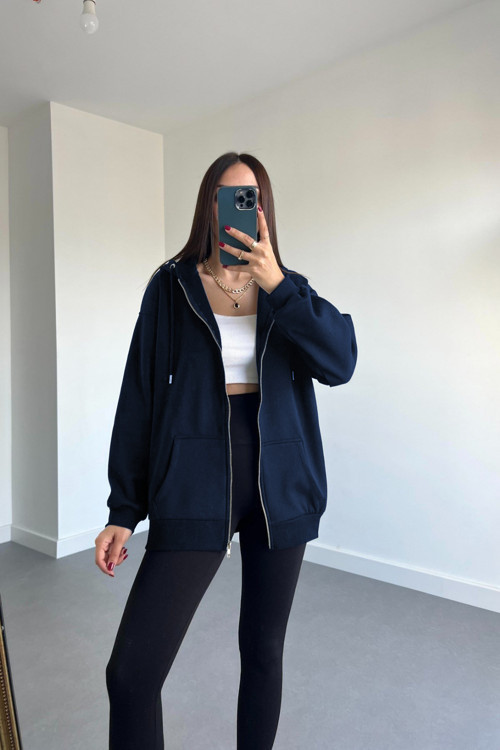 Kadın 3 İplik Oversize Kapüşonlu Hırka