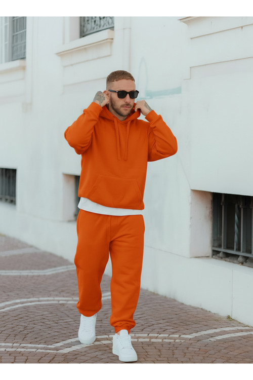 Erkek 3 İplik Şardonlu Oversize Kapüşonlu Eşofman Takımı
