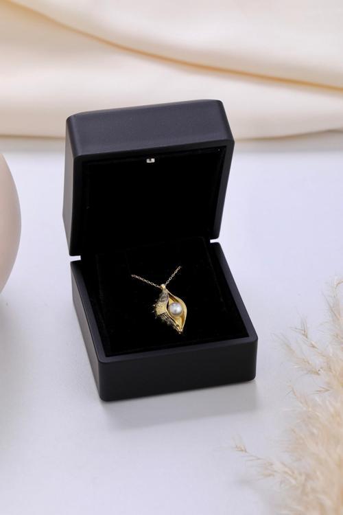 Işıklı Kolye Kutulu Gümüş İncili Deniz Kabuğu Kolye | 925 Ayar Gümüş Kolye