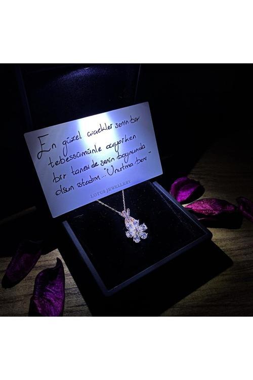 Işıklı Kolye Kutulu Gümüş Unutma Beni Çiçeği Kolye | 925 Ayar Gümüş Kolye