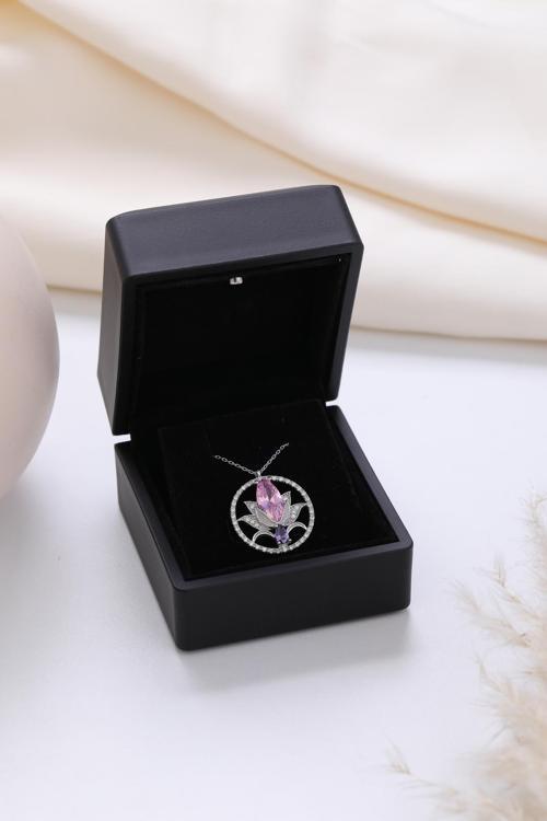 Işıklı Kolye Kutulu Gümüş Lotus Çiçeği Kolye | 925 Ayar Gümüş Kolye