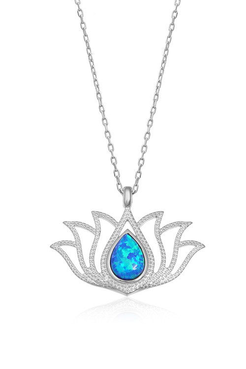 Opal Taşlı Lotus Kolye - 925 Ayar Gümüş Kolye