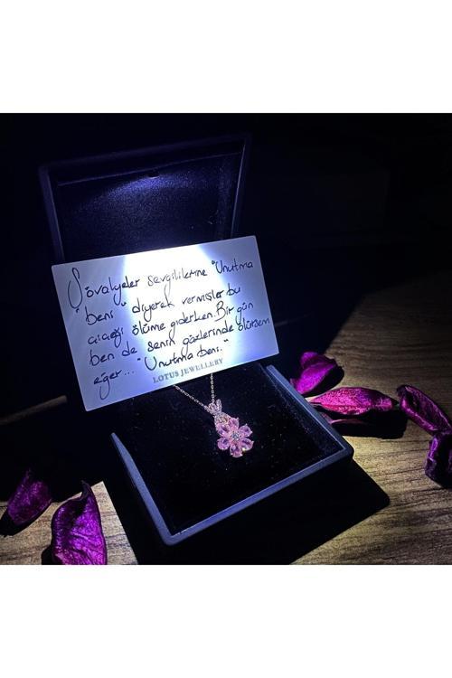 Işıklı Kolye Kutulu Gümüş Unutma Beni Çiçeği Kolye | 925 Ayar Gümüş Kolye