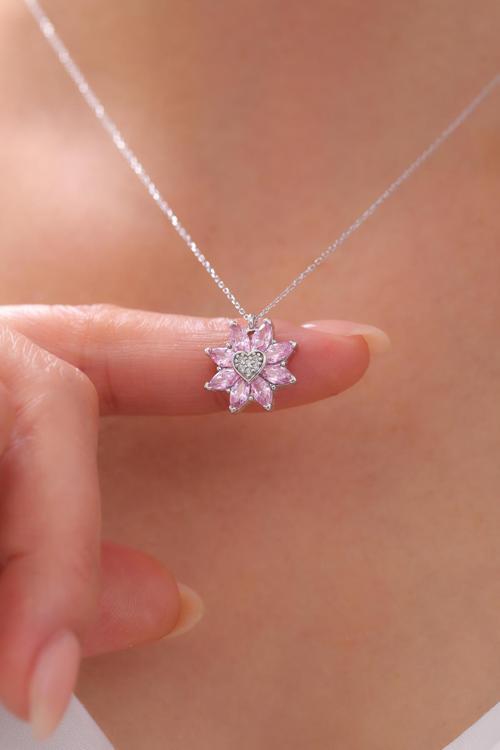 Gümüş Kalpli Lotus Çiçeği Kolye | 925 Ayar Gümüş Kolye