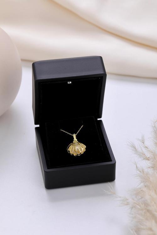 Işıklı Kolye Kutulu Gümüş İstiridye Kolye | 925 Ayar Gümüş Kolye