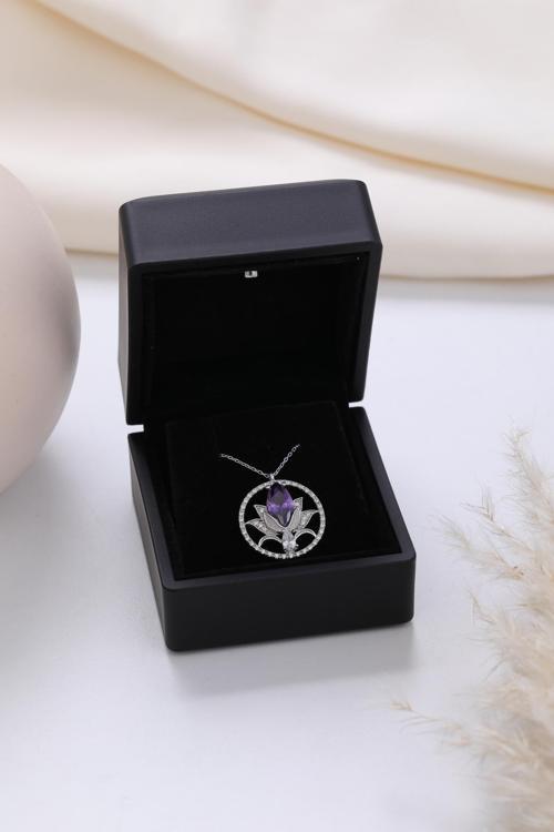 Işıklı Kolye Kutulu Gümüş Lotus Çiçeği Kolye | 925 Ayar Gümüş Kolye