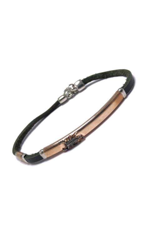 Akrep Model Yeşil Deri Kordonlu Unisex Gümüş Bileklik 201014680