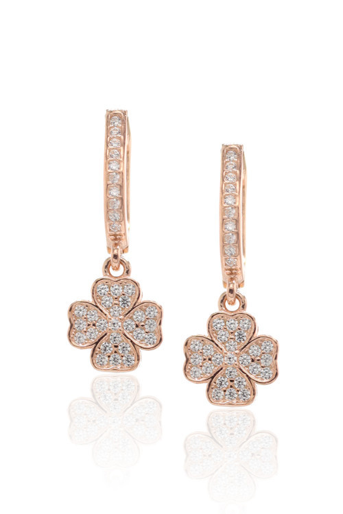 Yonca Model Zirkon Taşlı Rose Kaplama Gümüş Küpe 201022760