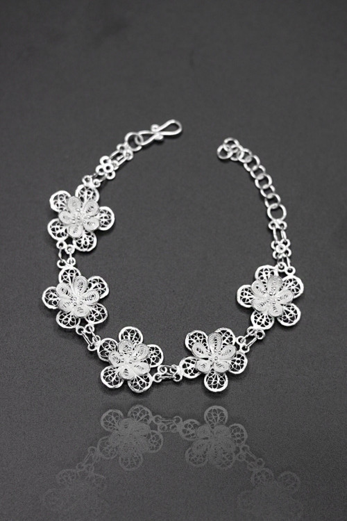 Çiçek Model Telkari 925 Ayar Gümüş Bileklik 201023046