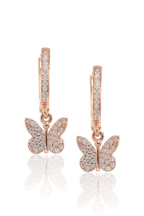 Kelebek Model Zirkon Taşlı Rose Kaplama Gümüş Küpe 201022764