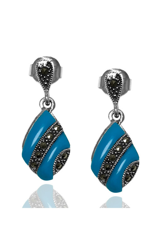 Firuze Ve Markazit Taşlı 925 Ayar Gümüş Küpe Mng201012467