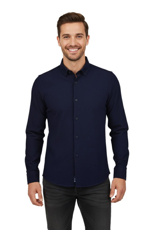 Erkek Spor Slim Fit Uzun Kol Petek Fitilli Gömlek BGL-ST04824