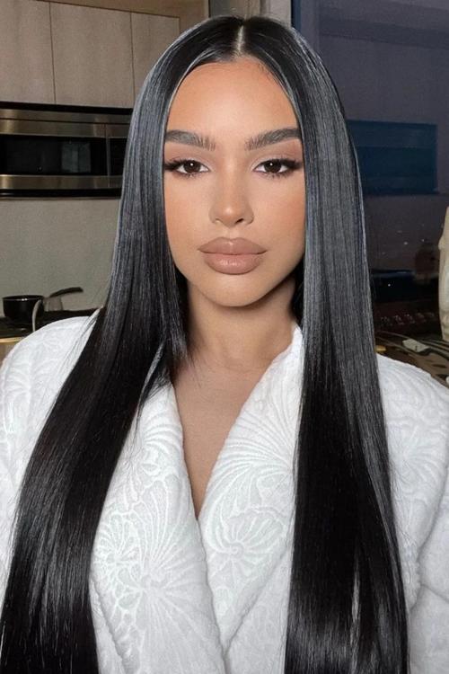 Isıya Dayanıklı Yarımay Çıt Çıt Saç - 1B - Siyah - Düz - 60 Cm - 110 gr
