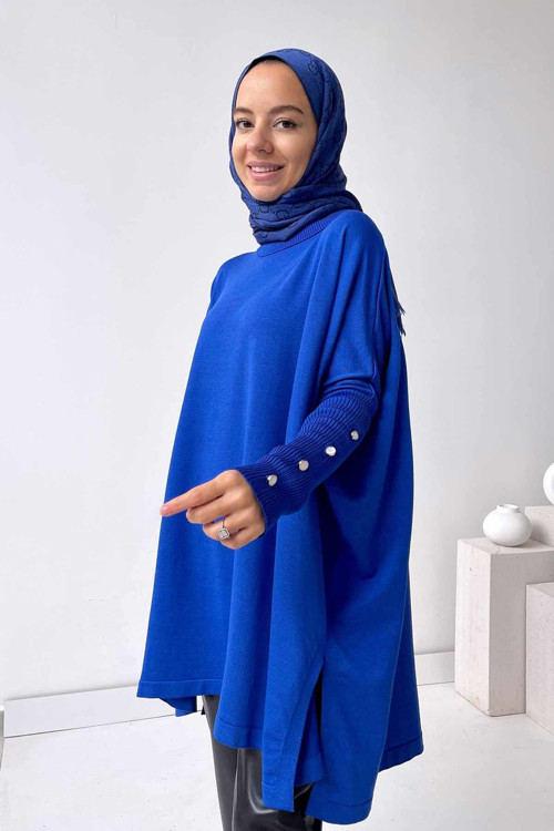 Oversize Merserize Tunik - Saks Mavi