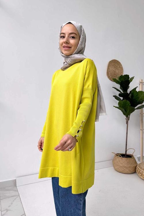 Kol Detay Merserize Tunik - Yağ Yeşili