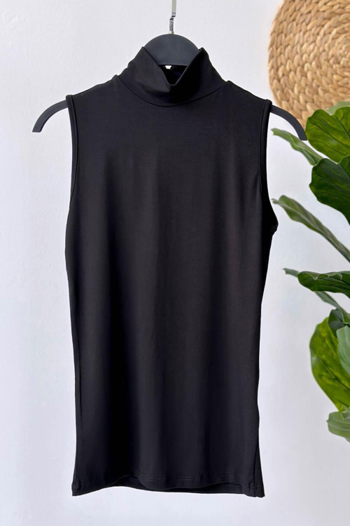 Likralı Balıkçı Yaka Tunik İçlik - Siyah