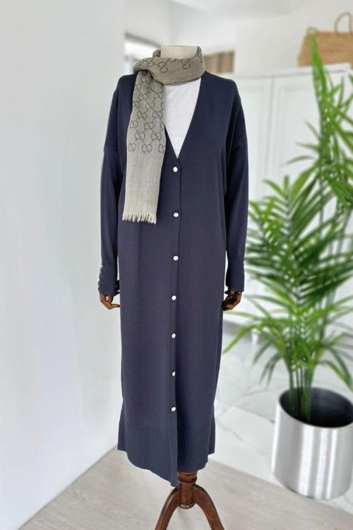 Maxi Boy Düğmeli Merserize Hırka - Füme