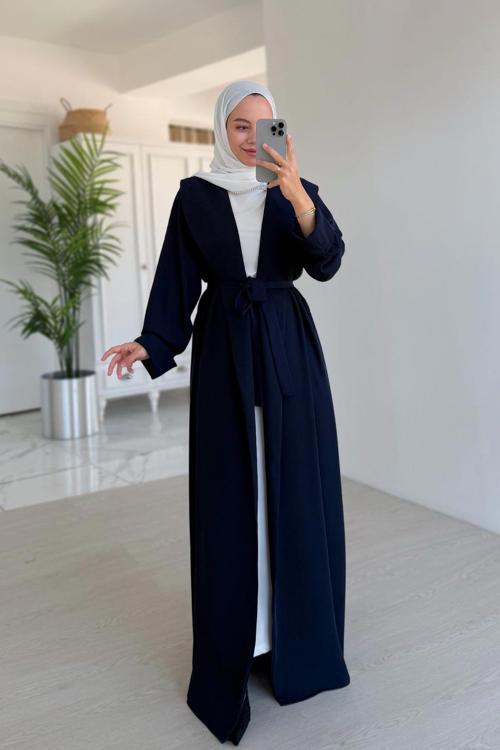 Sırt Detay Dökümlü Abaya - Lacivert